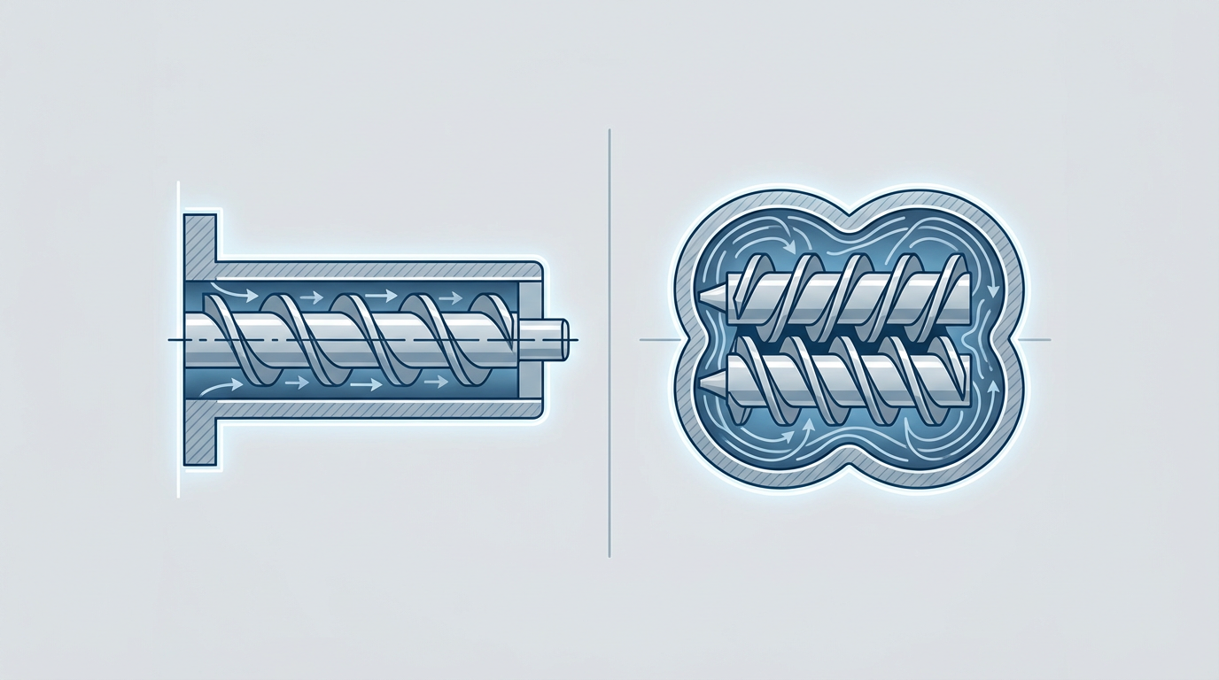 Single screw vs twin screw extruder comparison diagram for plastic profile extrusion