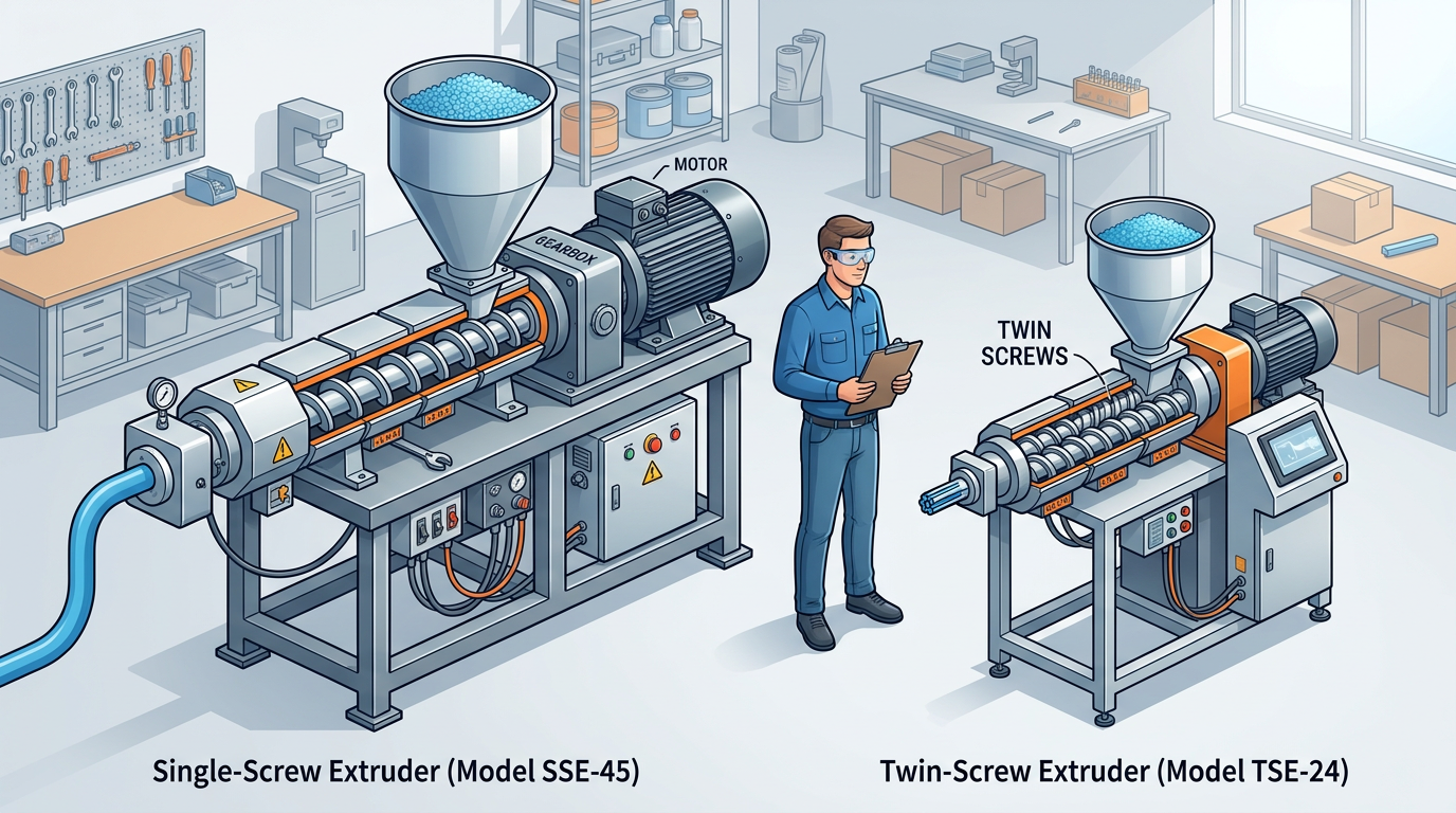 Single-screw extruder compared to twin-screw extruder for small business plastic processing