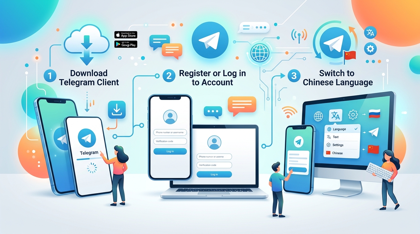 Telegram中文版下载三步流程总览示意图