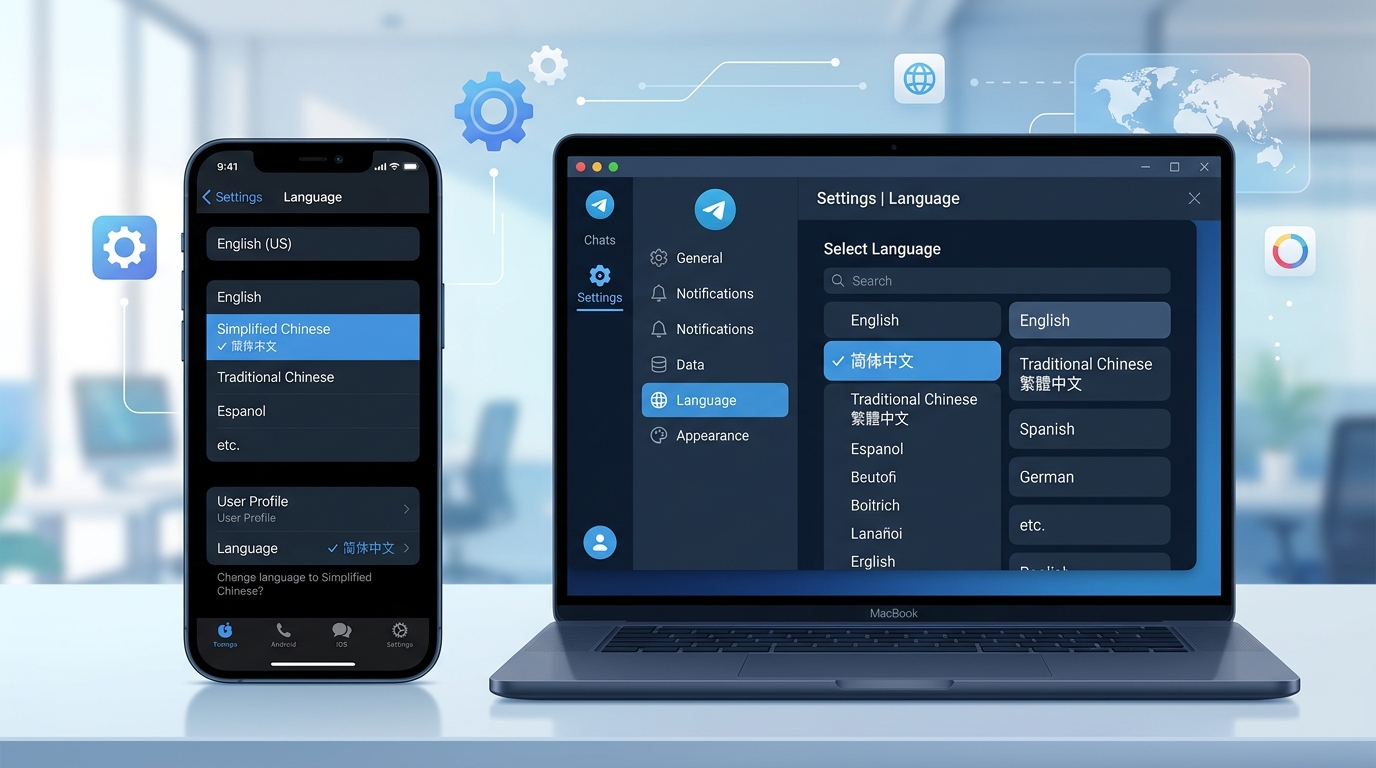Telegram设置界面切换简体中文语言包的操作截图