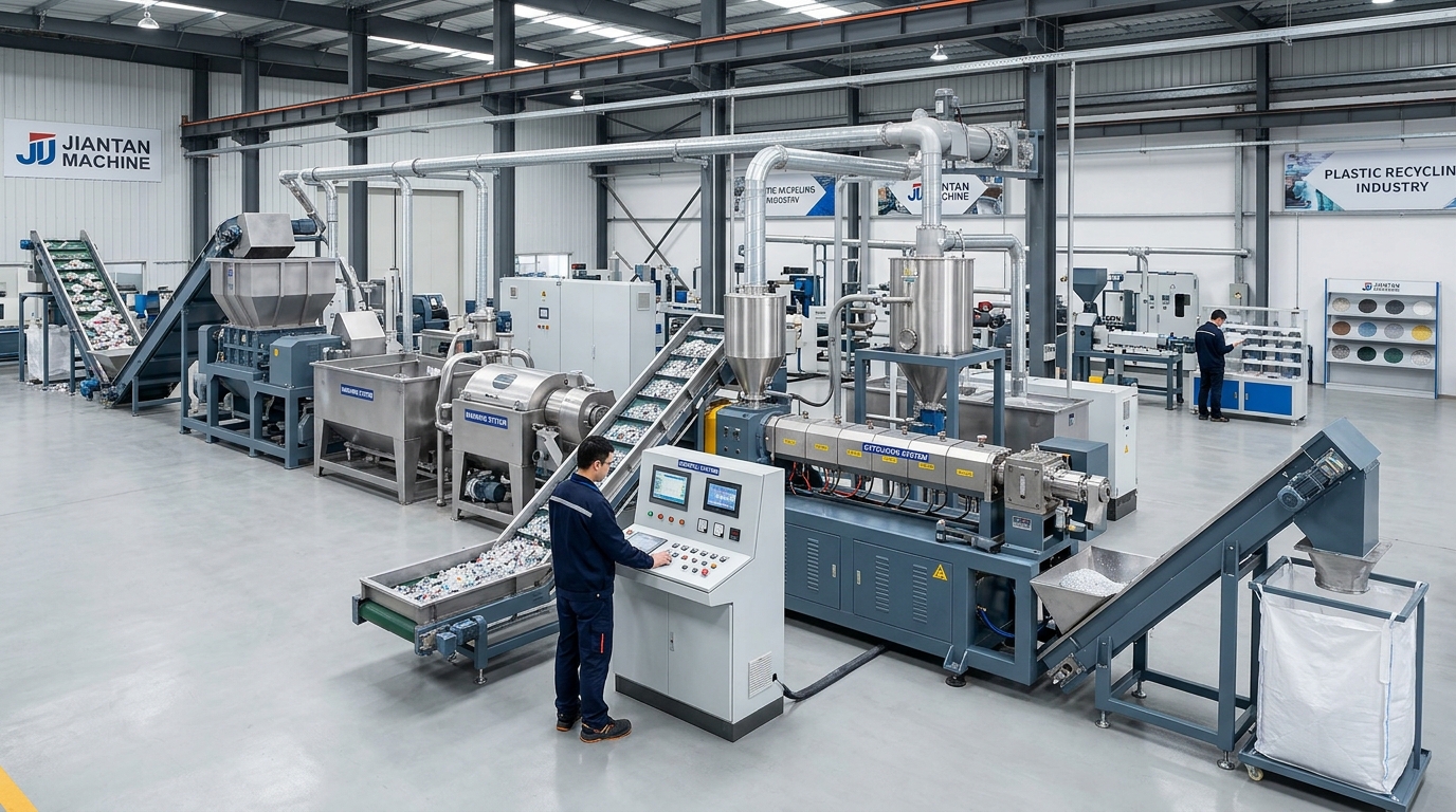 JianTai Machine plastic recycling washing line and pelletizing equipment in factory