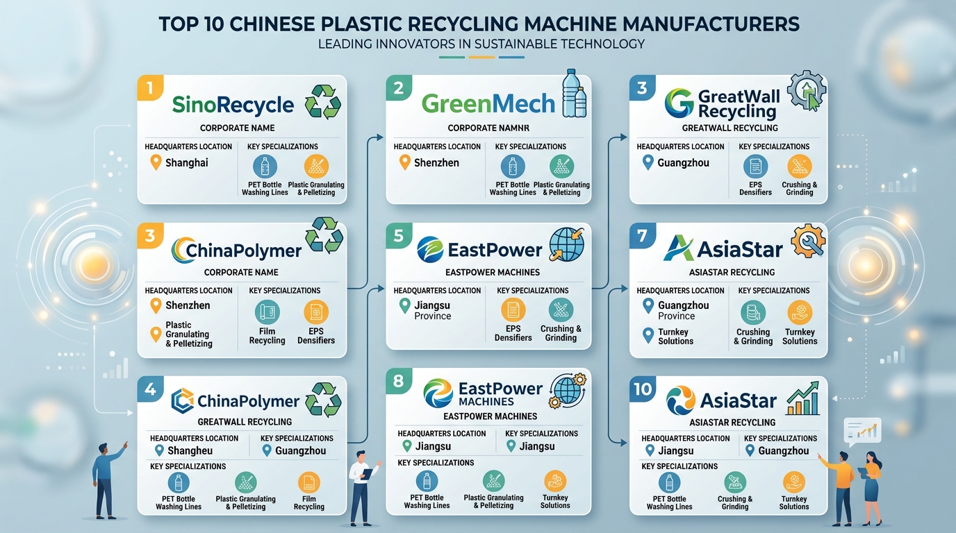 Top 10 plastic recycling machine manufacturers in China ranked with company details and specializations