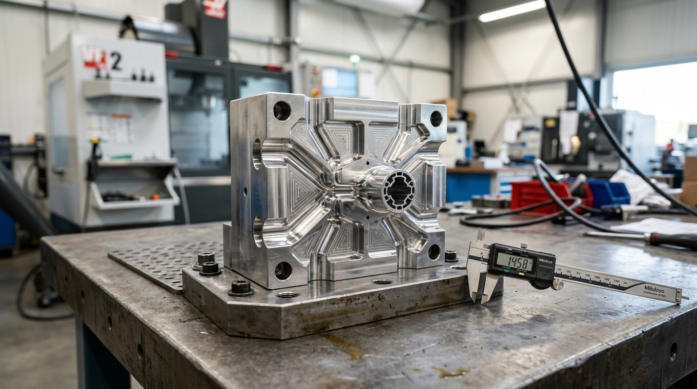 Custom plastic extruder die with precision-machined flow channels for complex profile extrusion