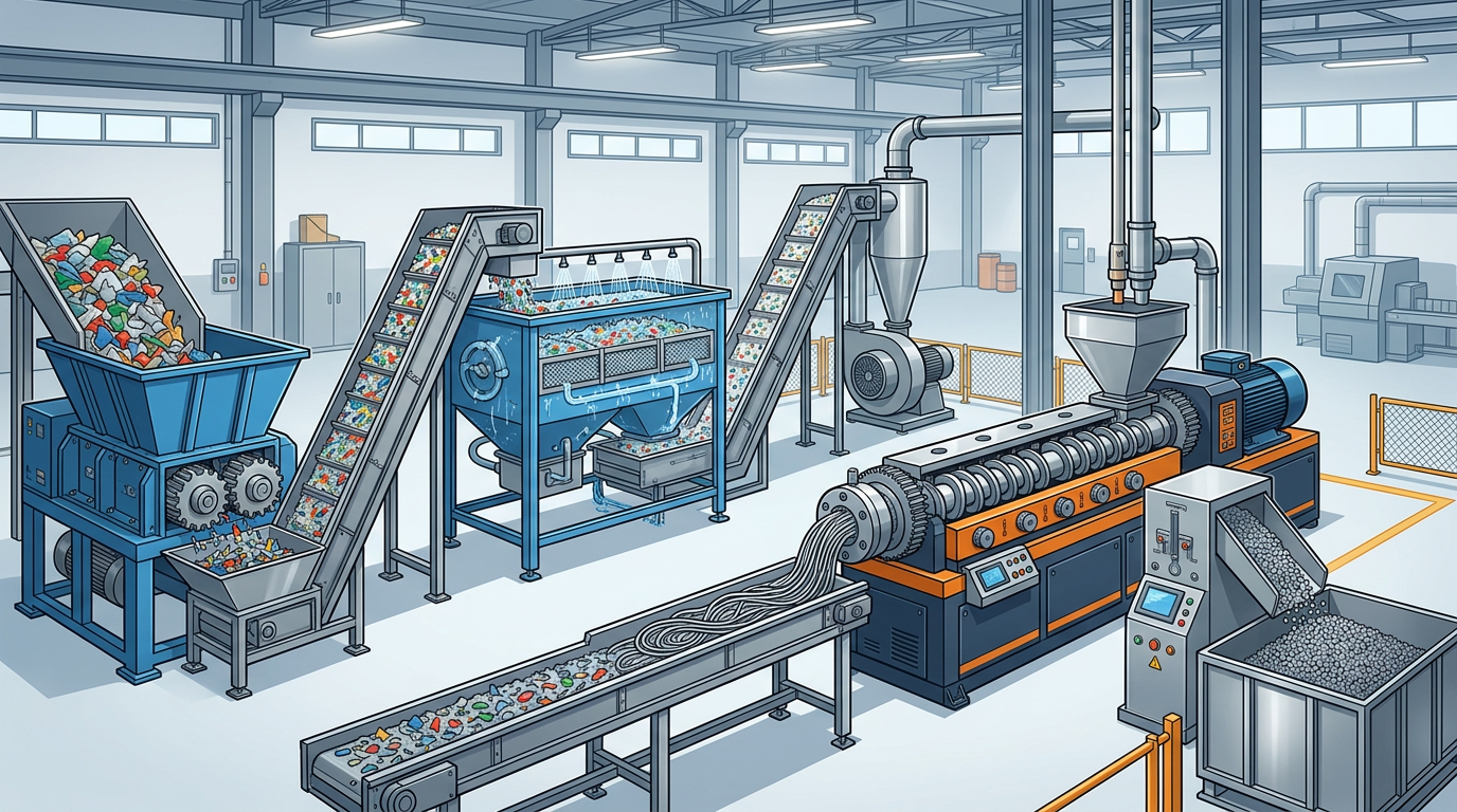 plastic recycling machine manufacturer equipment line with shredder washer and pelletizer