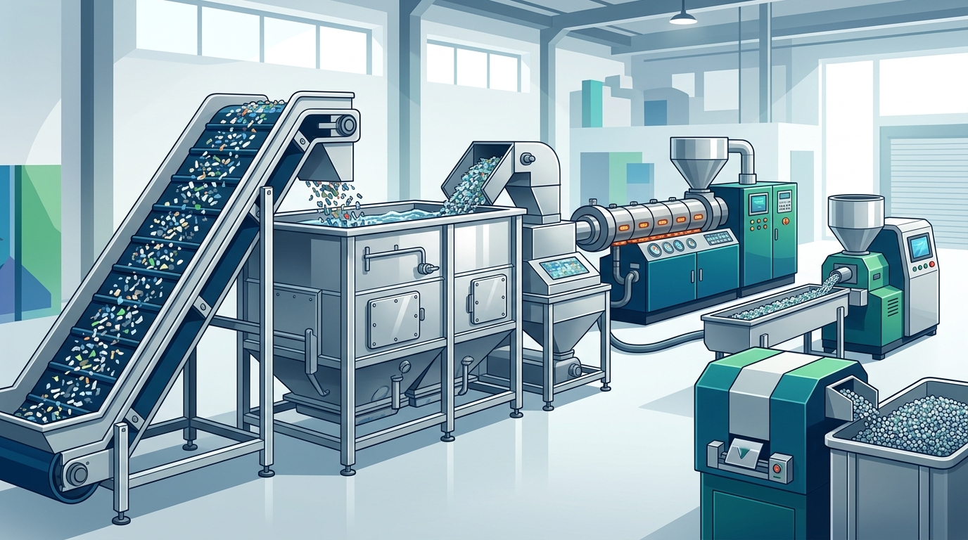 Complete plastic recycling machine processing line from shredding to pelletizing