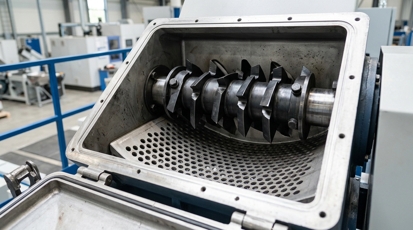 Industrial plastic granulator blades and screen for fine processing