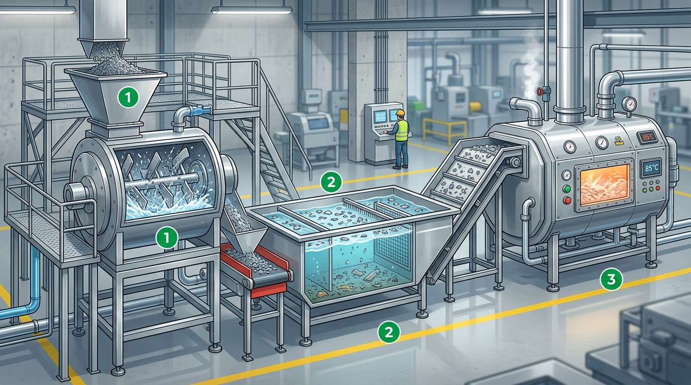 Plastic recycling machine washing line for contaminant removal