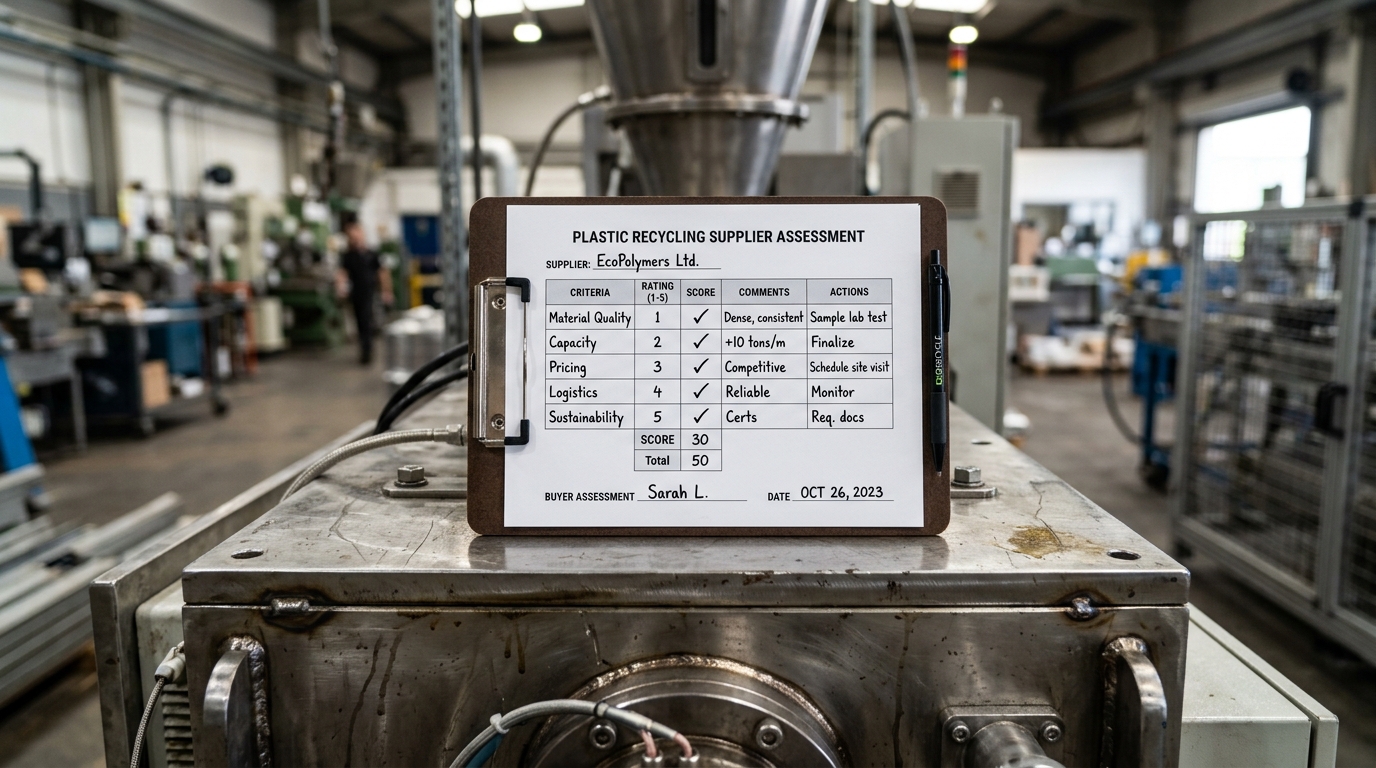 Plastic recycling machine manufacturer 5-criteria buyer scoring framework