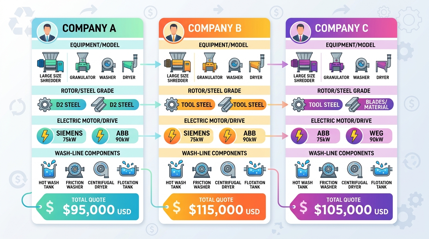 Plastic recycling machine price comparison across hobby, small line, and industrial tiers