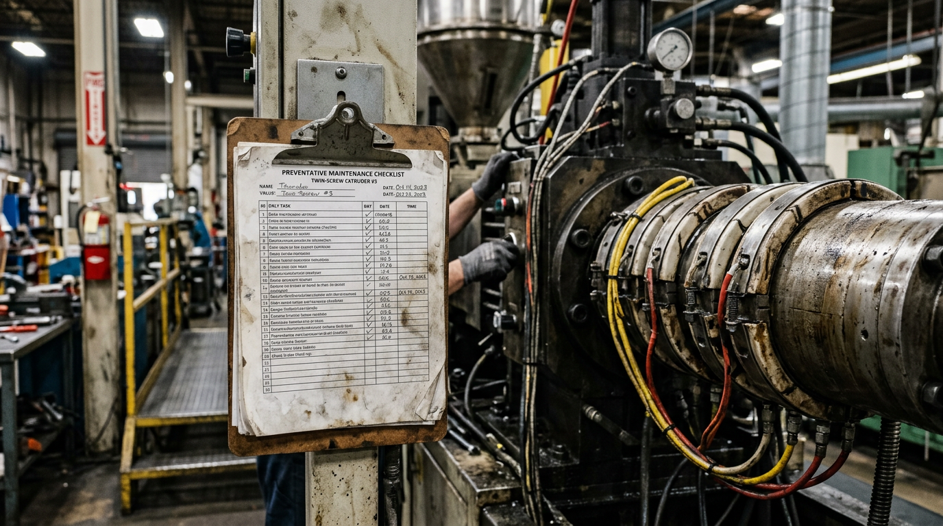 plastic extruder machine maintenance checklist posted on shop floor
