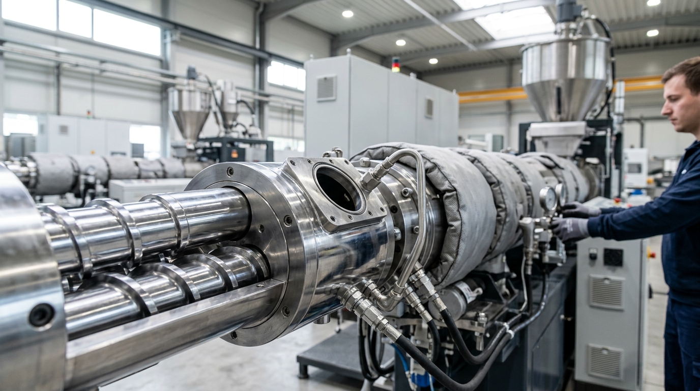 PVC plastic extruder machine twin-screw barrel detail