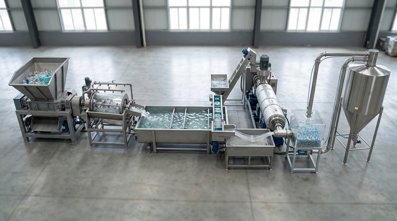 Plastic recycling machine manufacturer turnkey pelletizing and washing line layout