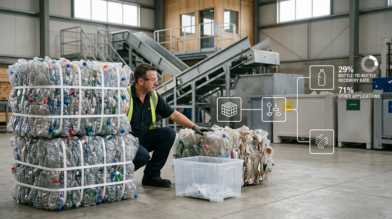 pet plastic recycling rate infographic showing bottle-to-bottle conversion