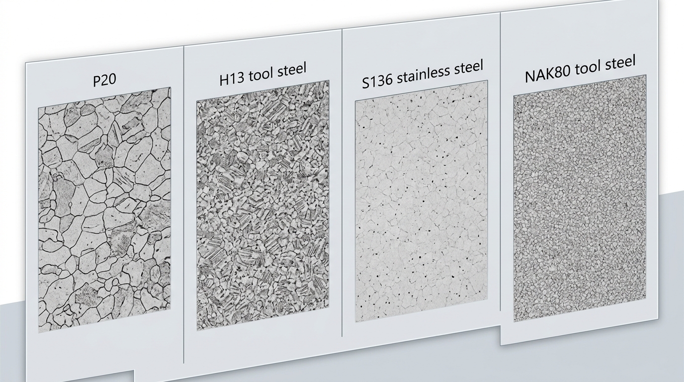 Microstructure comparison of P20 H13 S136 and NAK80 injection mold steels