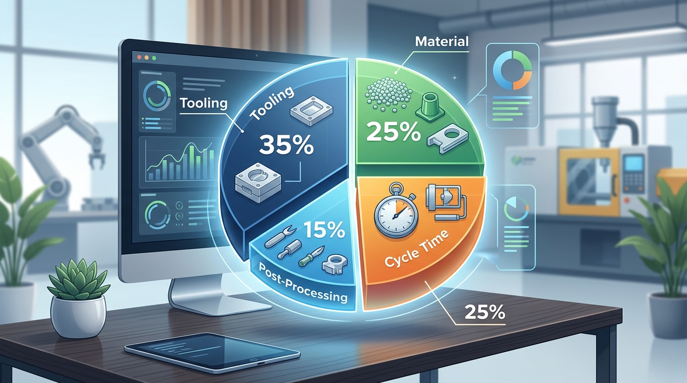 Injection molding cost breakdown chart showing tooling as the largest expense category