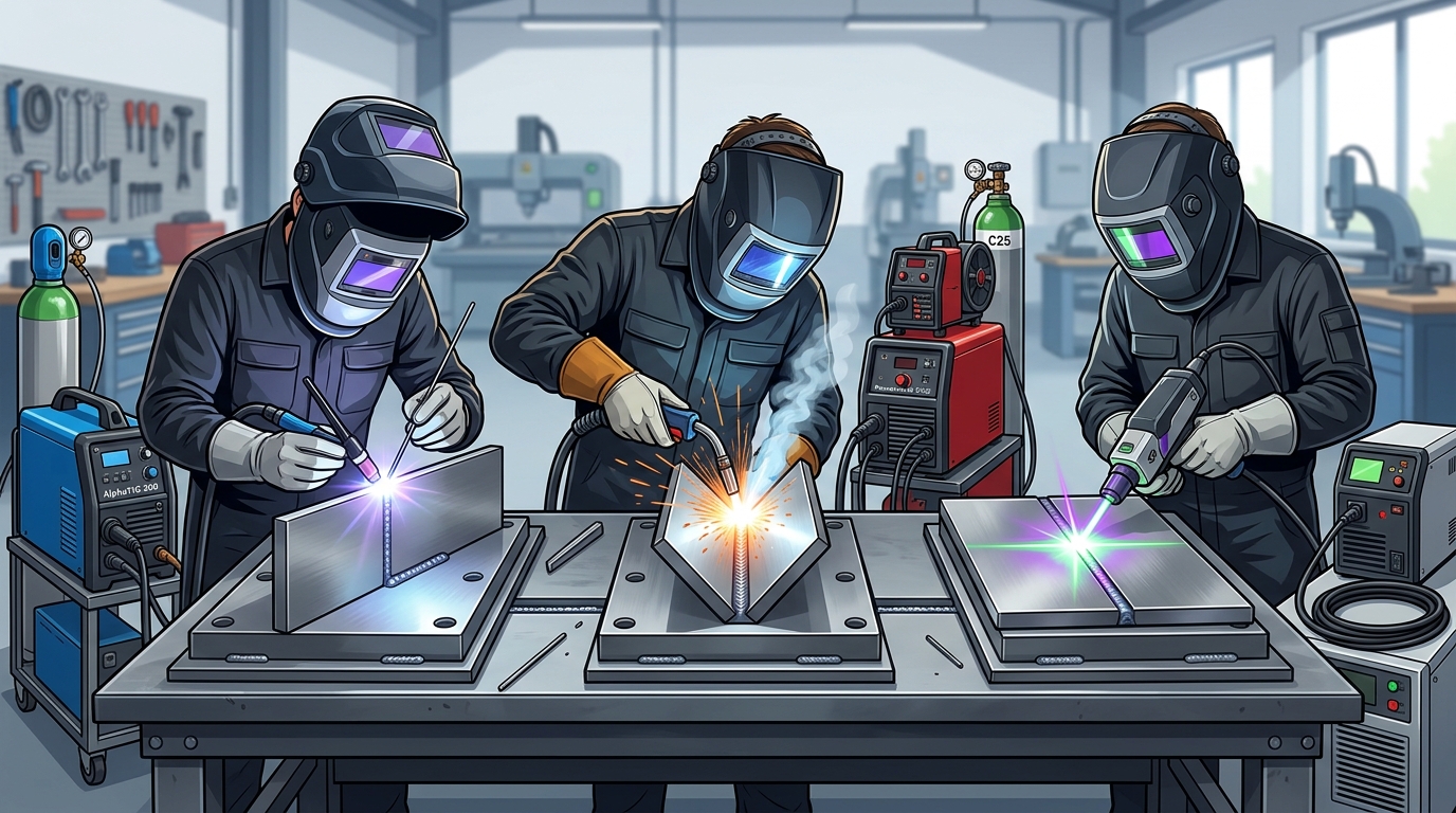 Comparison of TIG MIG and handheld laser welding setups for stainless steel fabrication