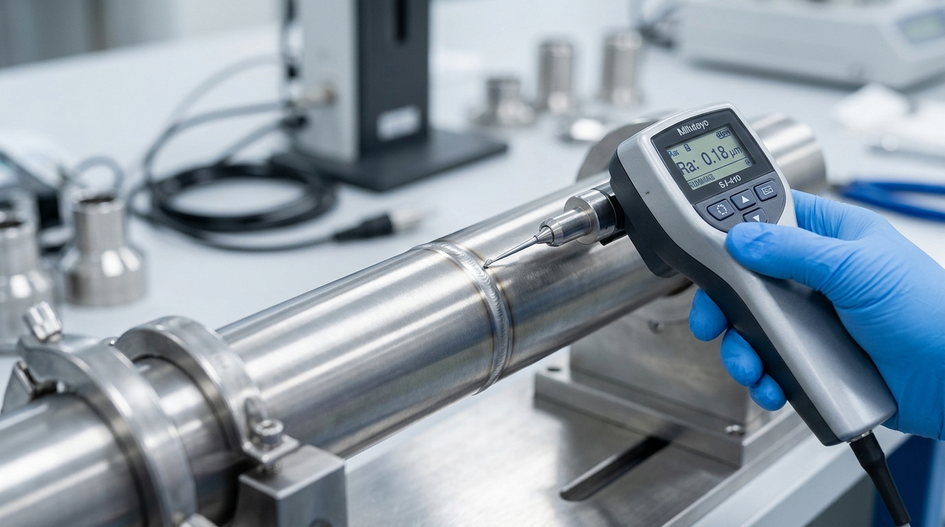 Surface profilometry measurement on pharmaceutical-grade stainless steel weld for Ra value verification
