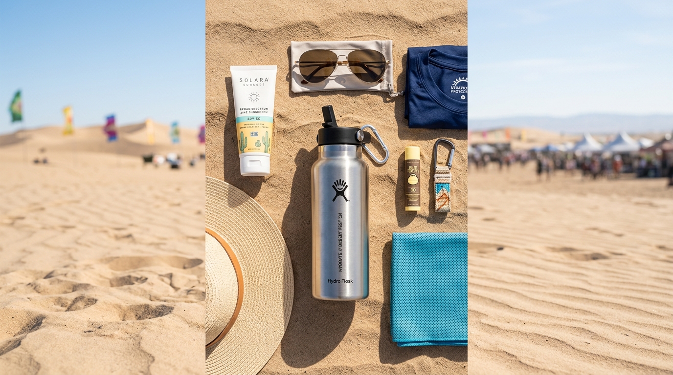 The 2026 EDC Checklist daytime desert sun protection essentials flat lay