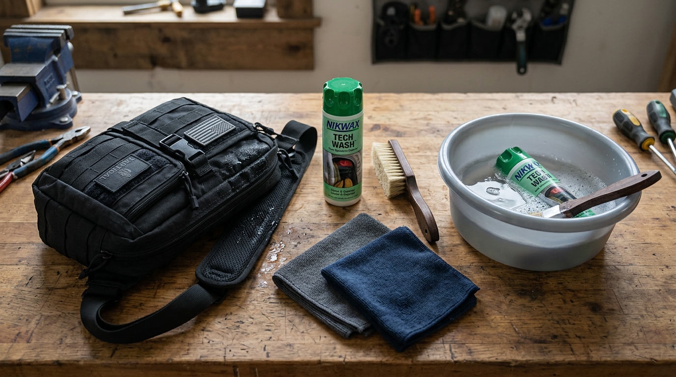 Supplies needed to clean and maintain tactical bags safely