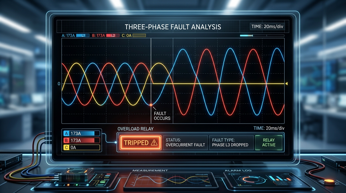 overload relay function in motor protection detecting single-phasing condition on three-phase motor