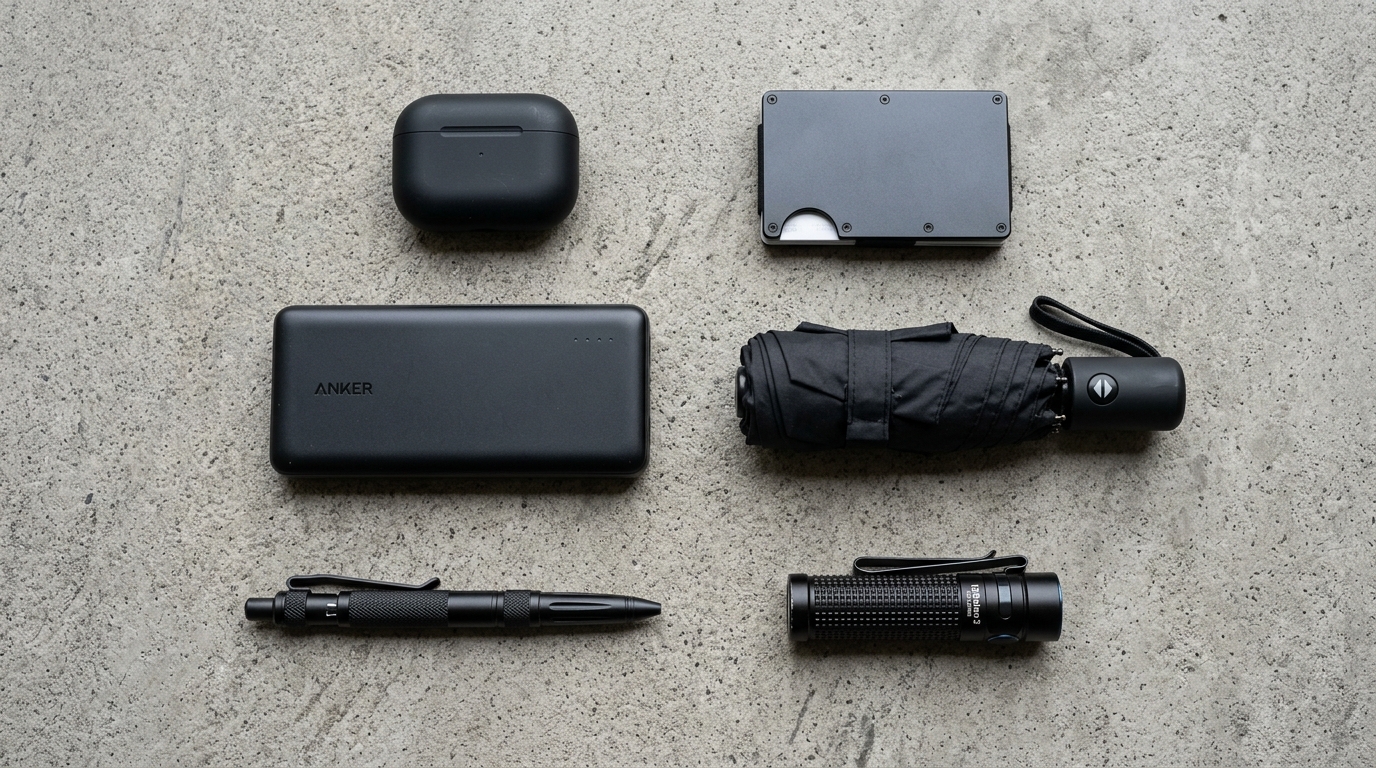 Urban EDC checklist items laid out for city commuters