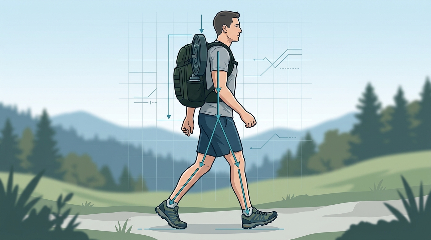 Correct rucking posture for beginners showing plate placement and neutral spine alignment
