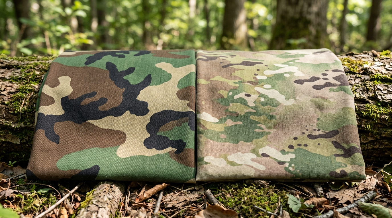 MultiCam vs M81 Woodland pattern design and color science fabric comparison