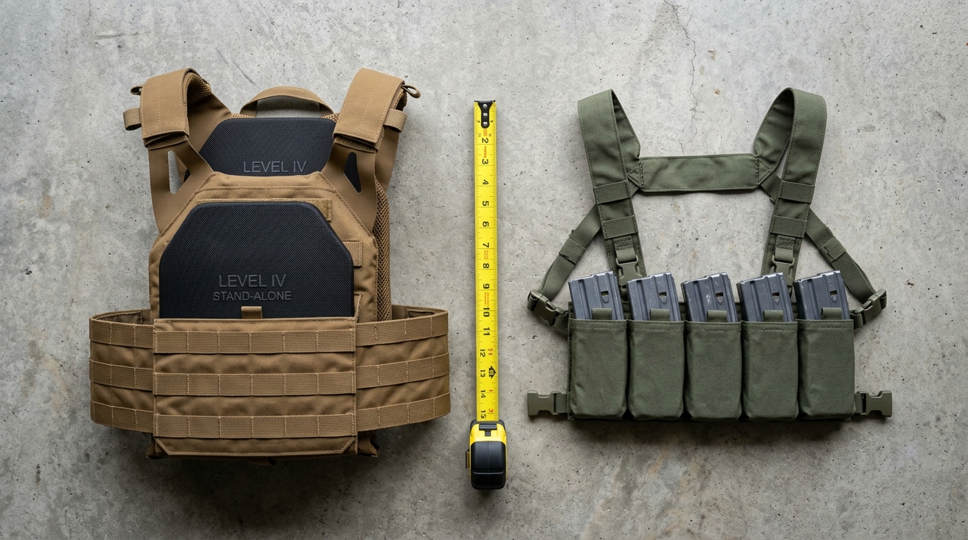 Plate carrier vs chest rig side by side comparison showing weight and gear capacity differences