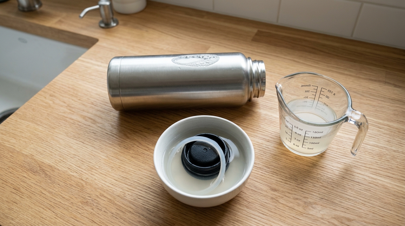 how to remove smell from stainless steel bottle using 1:3 distilled white vinegar soak method