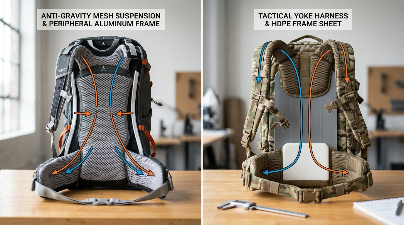 Tactical vs Hiking 5 Key Specs That Decide Winners 6 tactical backpack vs hiking backpack suspension system comparison diagram