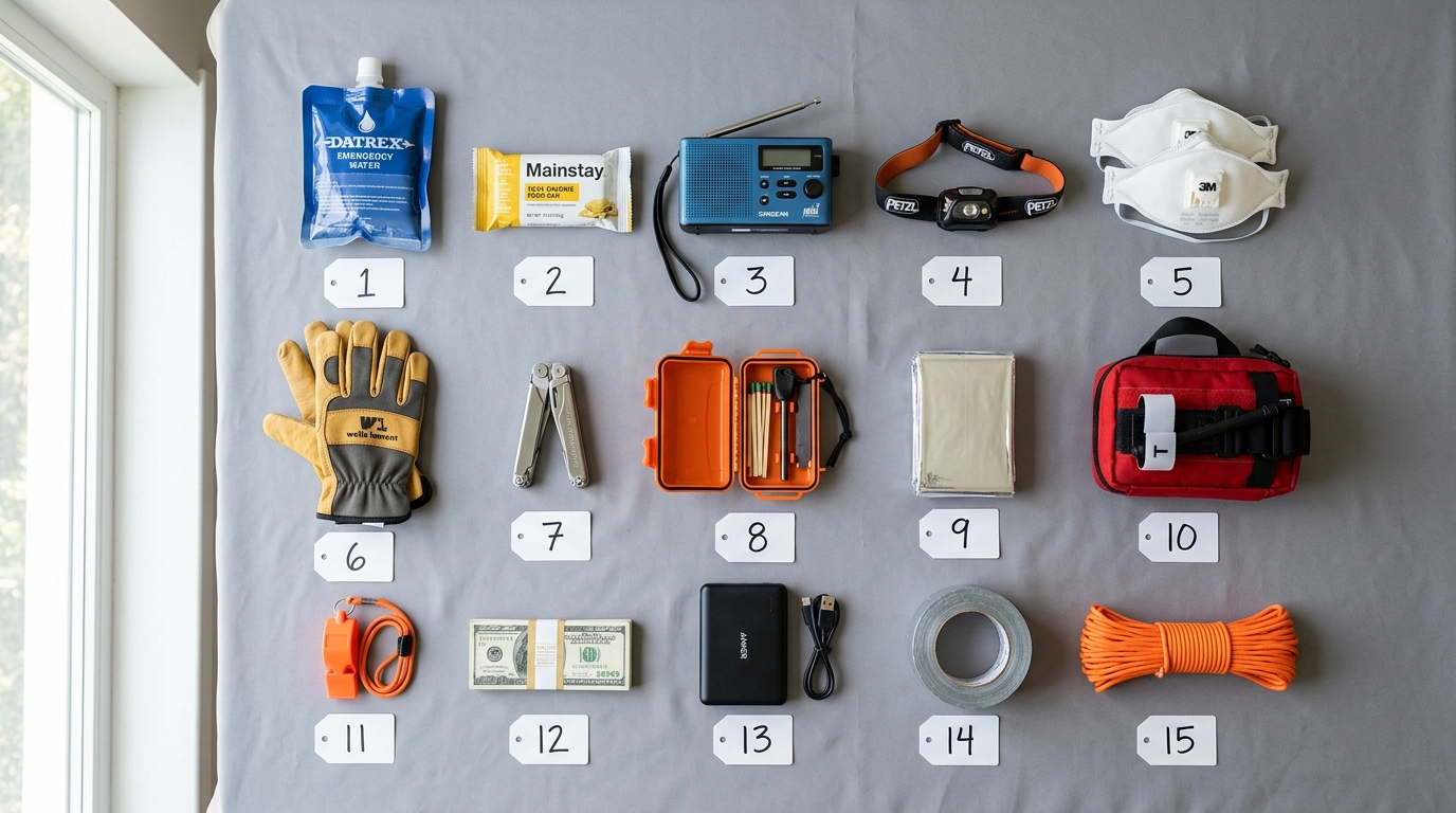15 Proven Go Bag Items for National Preparedness Month 5 Complete 15-item Go Bag Checklist for National Preparedness Month laid out with labeled emergency supplies
