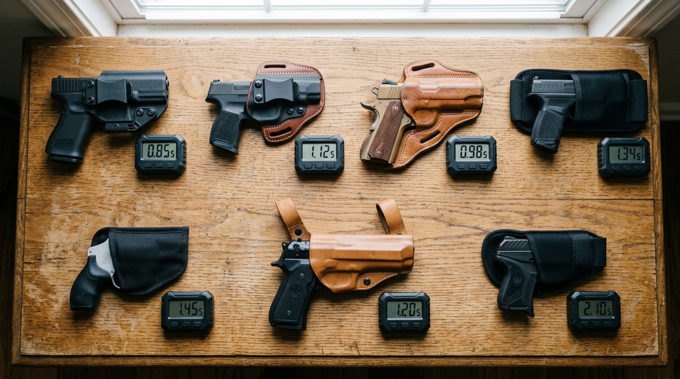 Concealed Carry Holster Guide comparison of 7 holster types with measured draw times