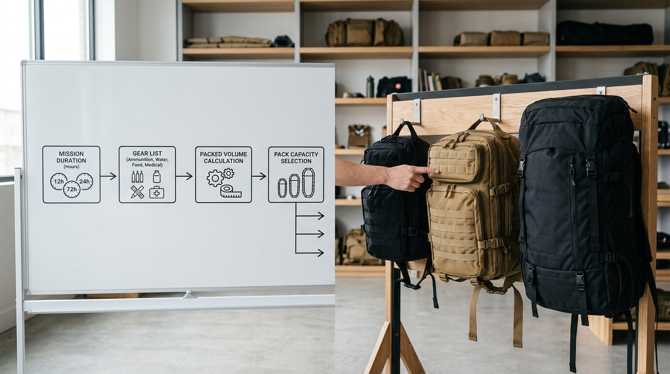 tactical bag size guide decision framework based on mission duration