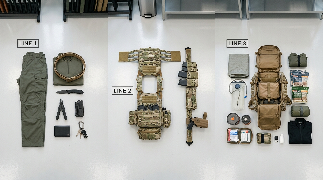 How to Pack a Tactical Backpack for Comfort and Speed 3 Three-line gear system layout for how to pack a tactical backpack