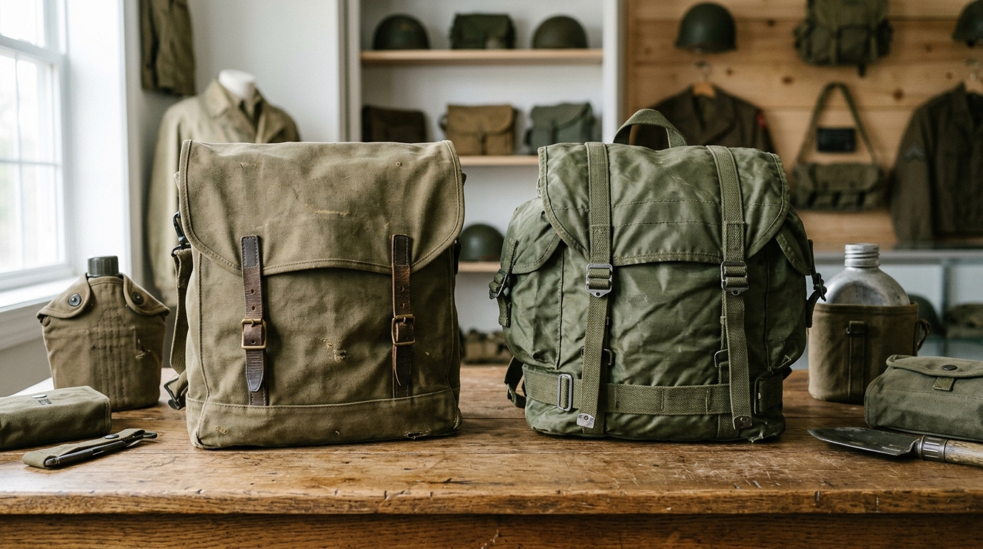 7 Key Milestones In Tactical Backpack Evolution Explained 6 M-1928 haversack and 1942 nylon webbing pack showing tactical backpack evolution