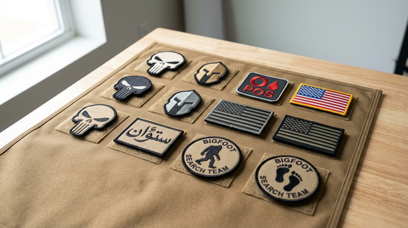What is a morale patch symbol guide showing common tactical and meme patch designs