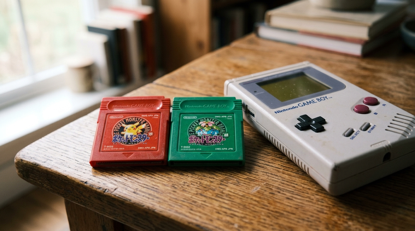 Original 1996 Pocket Monsters Red and Green cartridges showing why February 27th is Pokémon Day