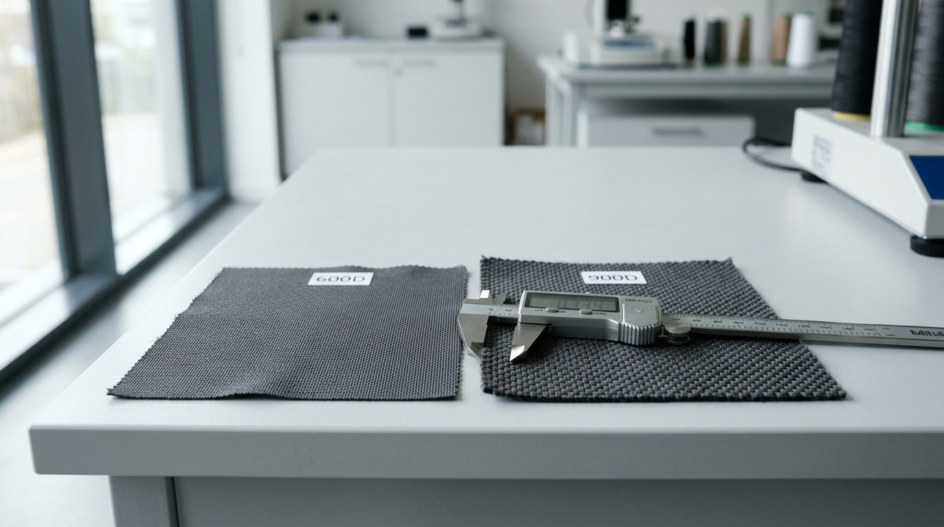 7 Key Differences Between 600D and 900D Oxford Fabric 4 Microscopic comparison showing yarn thickness differences between 600D and 900D Oxford fabrics