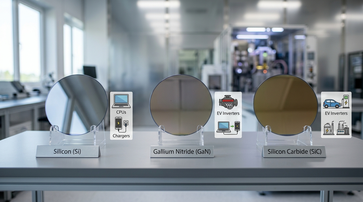 Silicon vs GaN vs SiC semiconductor material comparison and applications