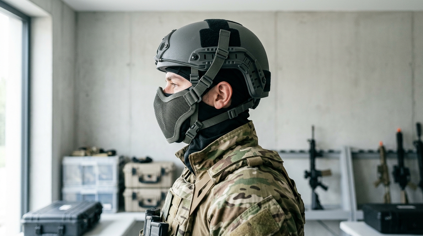 How to Connect an NB Tactical Mask to a Helmet Properly 6 How to connect NB Tactical mask to helmet using a balaclava layer under a bump helmet