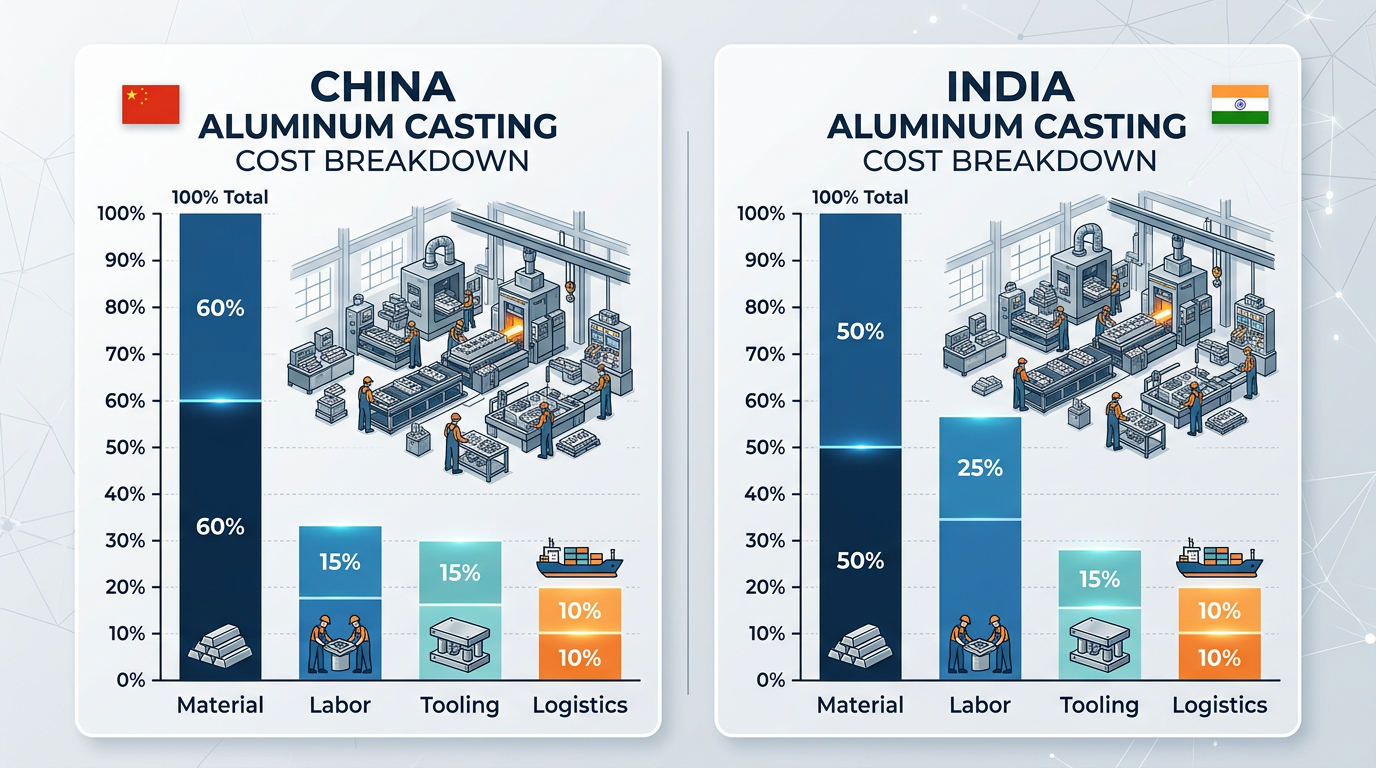 China vs India aluminum casting cost comparison chart