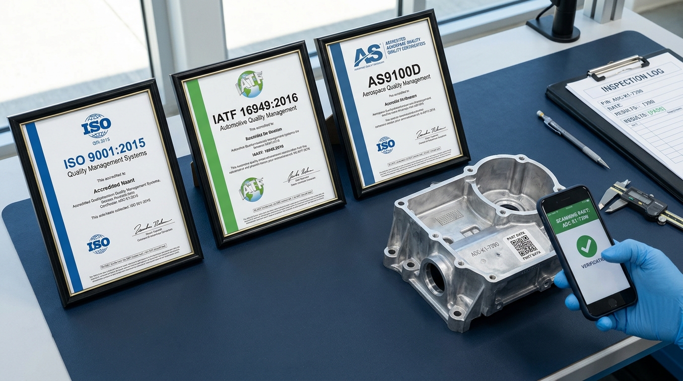 Verifying ISO 9001 IATF 16949 certifications at a Chinese aluminum casting factory