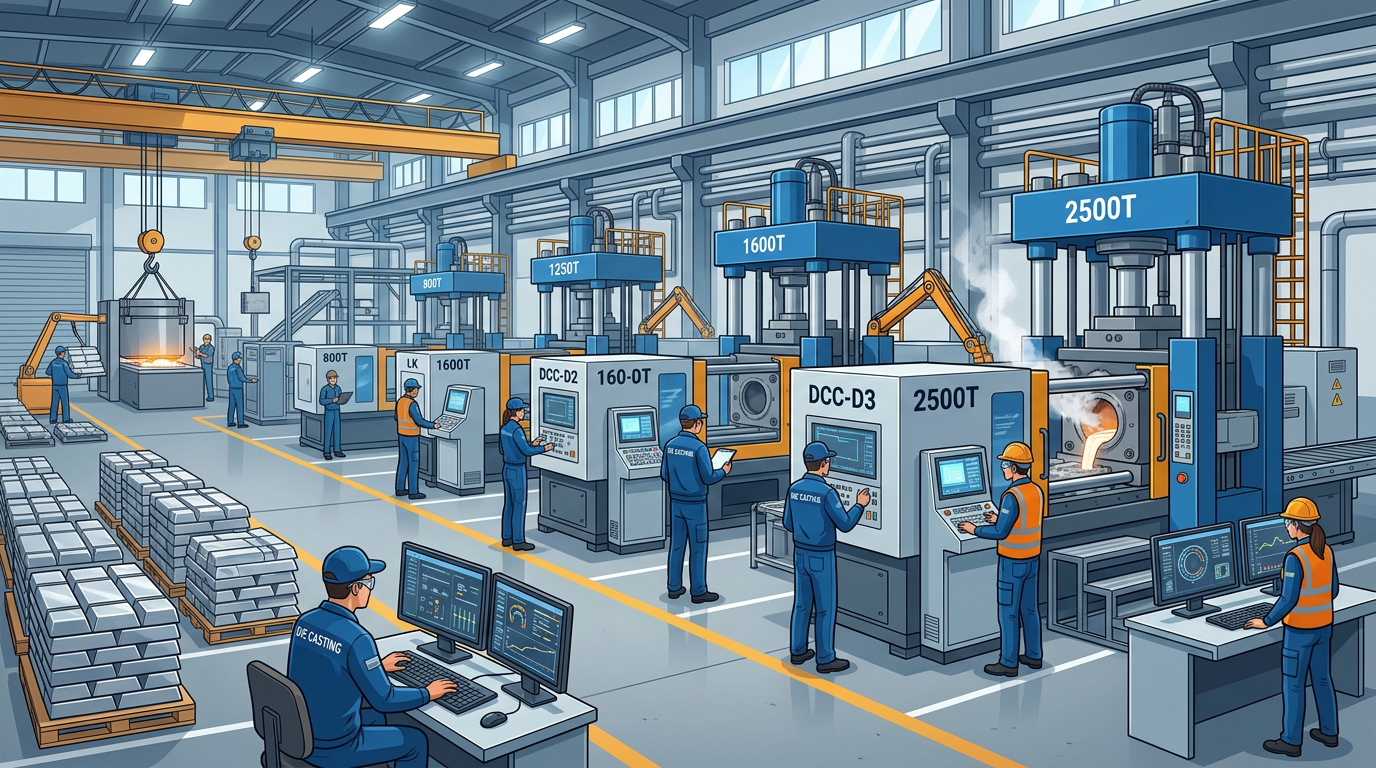 high pressure die casting manufacturers China factory floor with cold-chamber machines