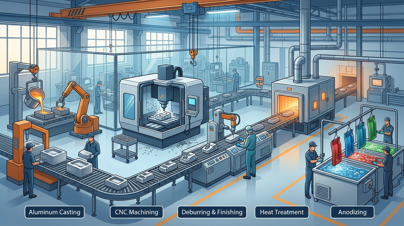 Secondary operations workflow for aluminum casting in China