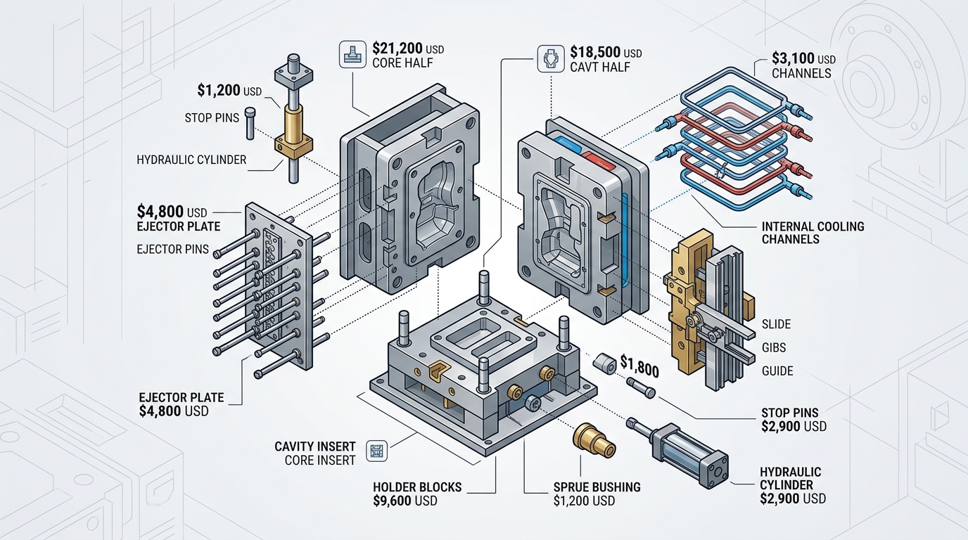 Die casting tooling cost China factors breakdown diagram