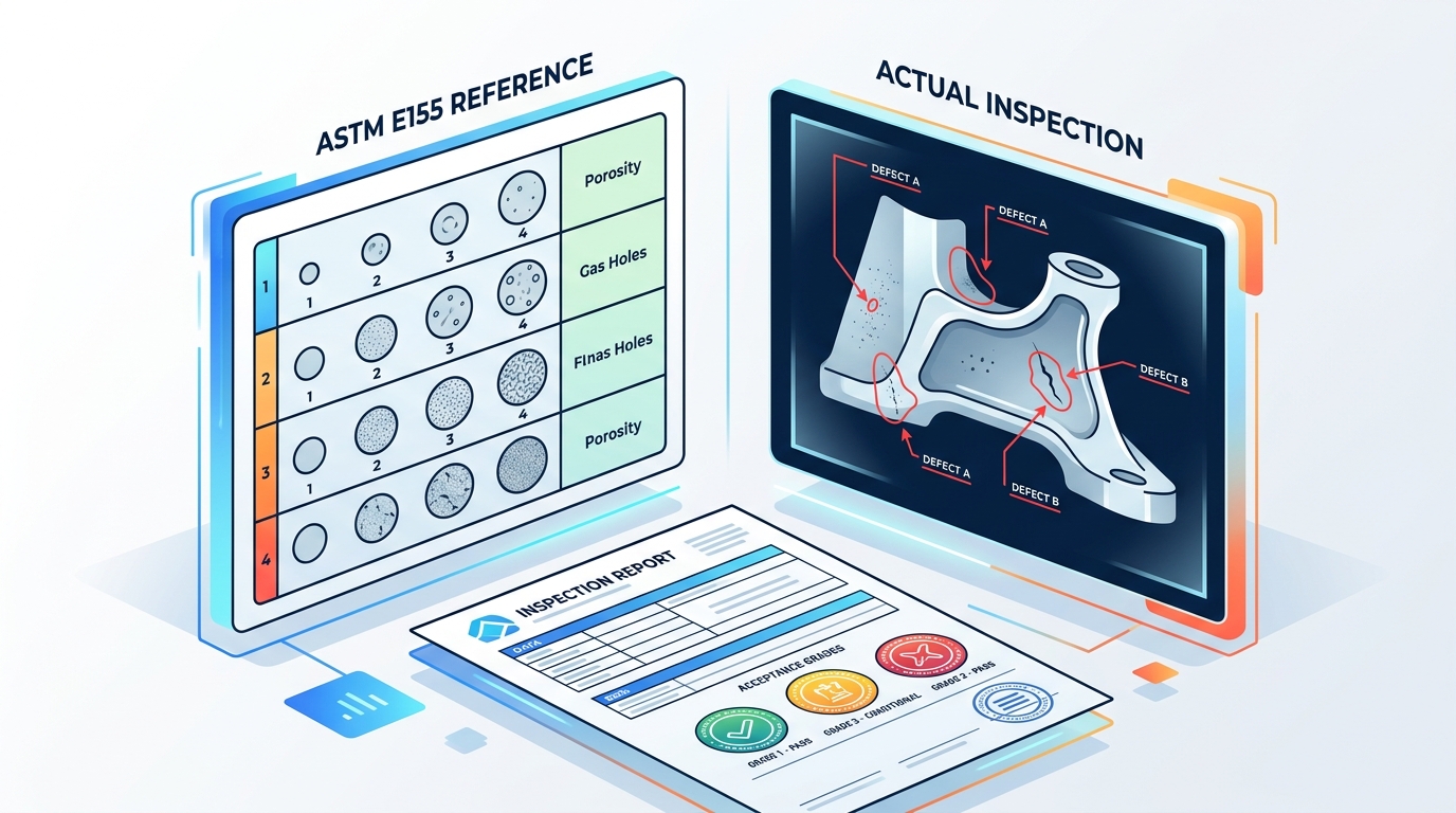 ASTM E155 acceptance grading for X-ray and NDT testing aluminum castings China foundries use