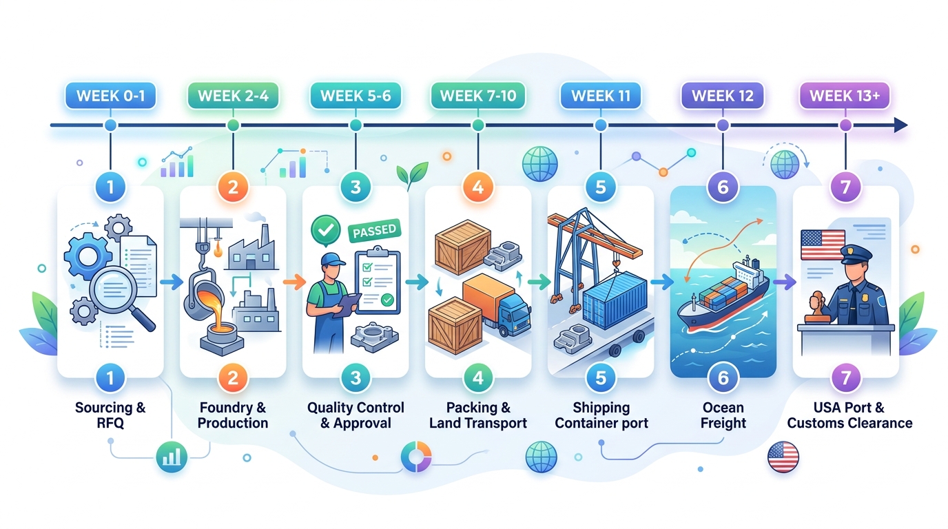 how to import aluminum castings from China to USA 7-step process timeline