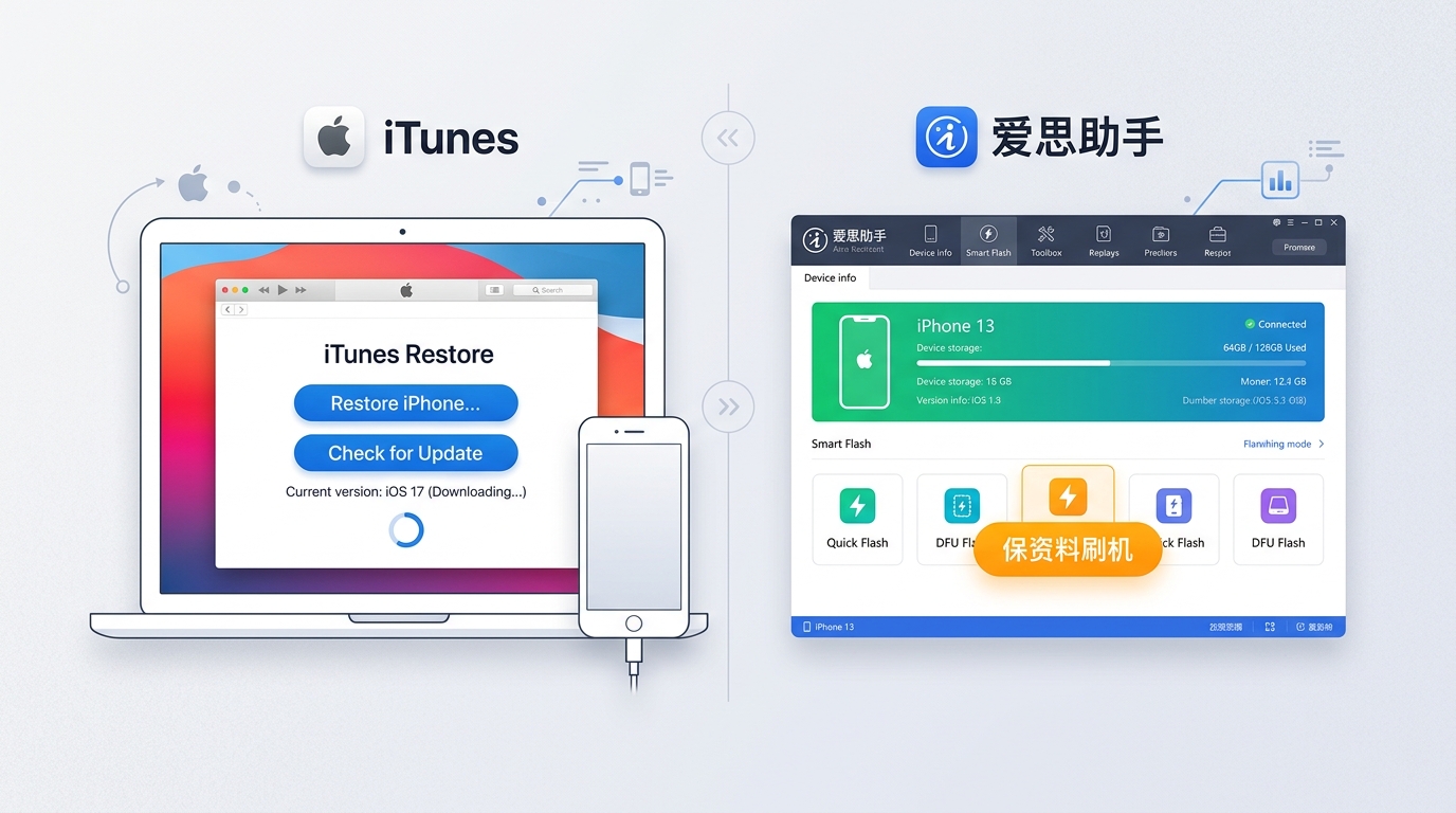 爱思助手教程 界面与 iTunes 功能对比图