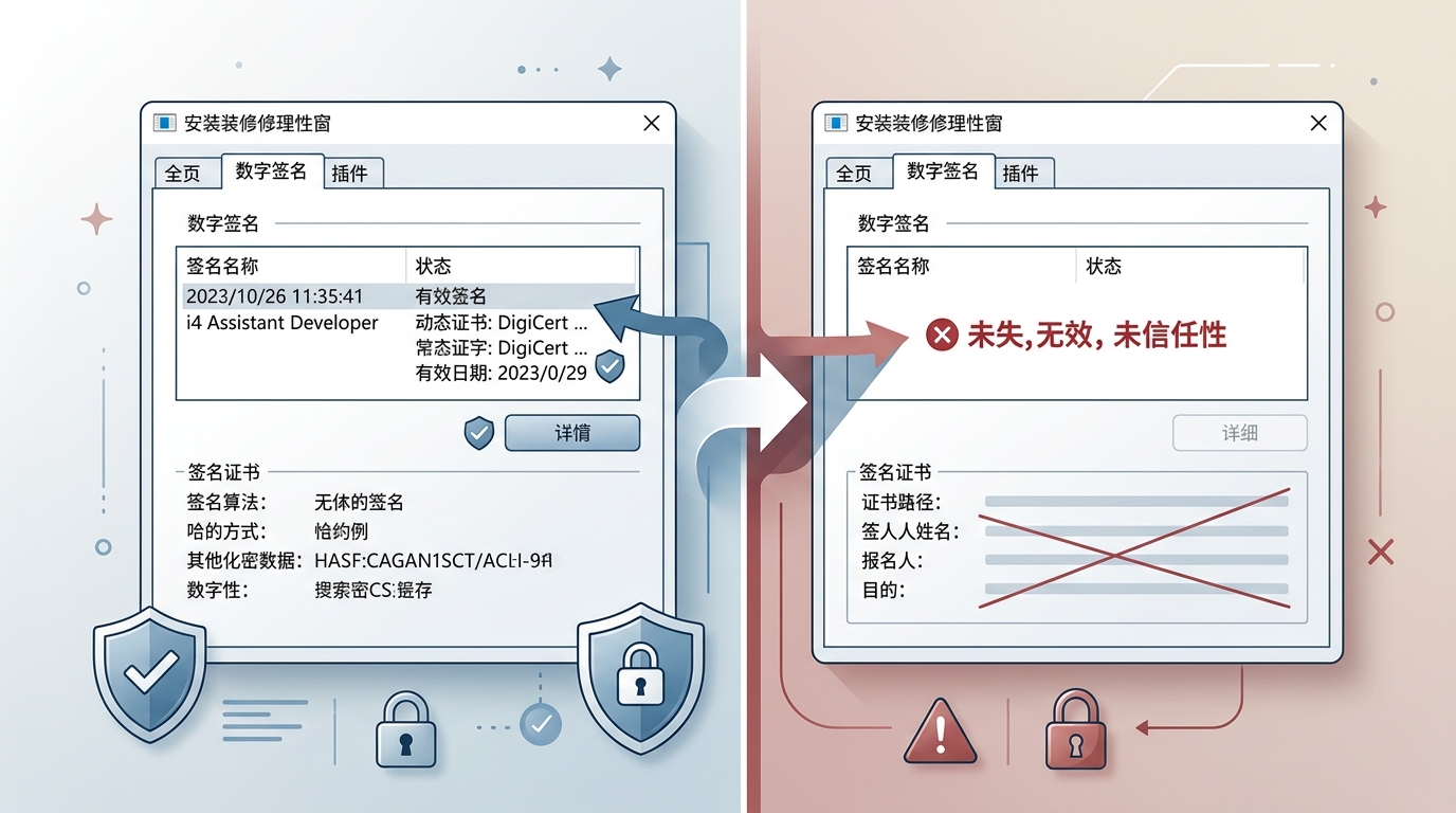 爱思助手官方正版与山寨版数字签名对比辨别