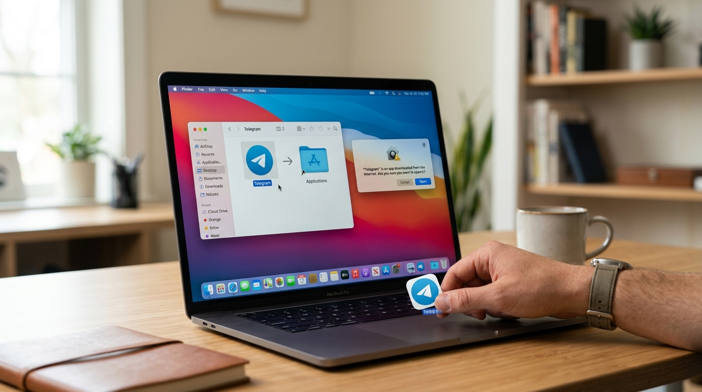 Telegram Mac 版下载安装 dmg 拖拽到 Applications 文件夹步骤